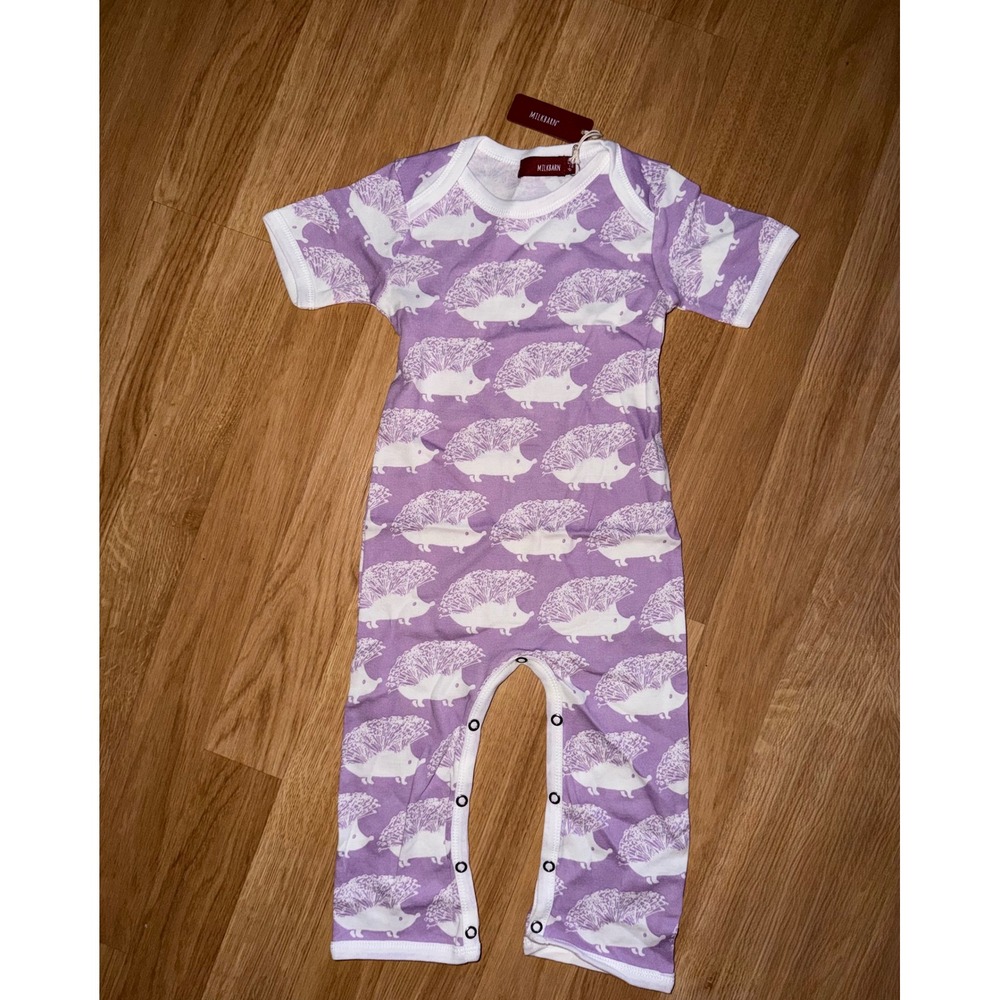 Milkbarn Purple Hedgehog Organic Cotton Short Sleeve Romper 6-12 Months NWT